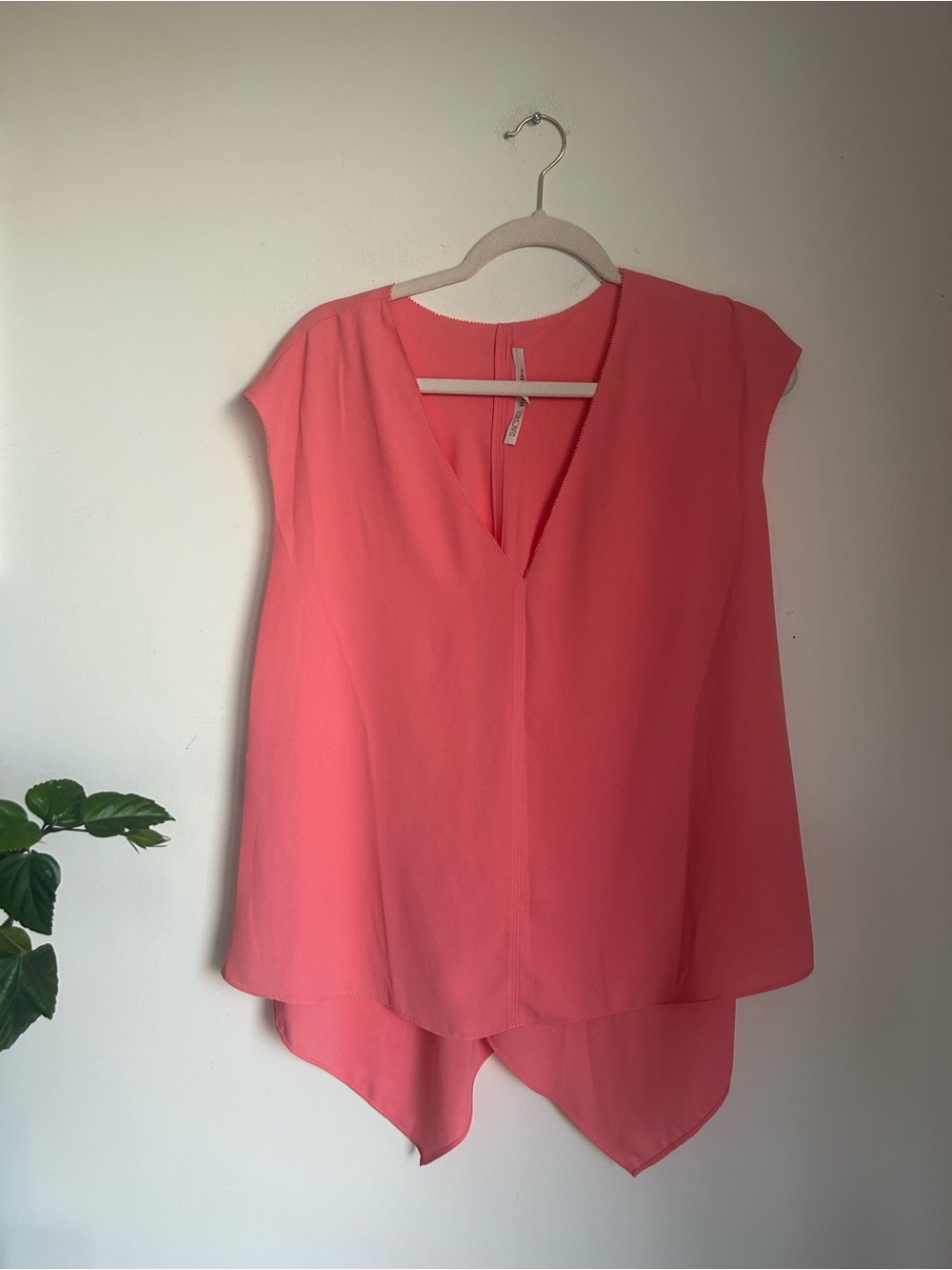 Coral Pink V-Neck Draped Women's Top
